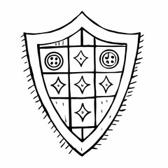 Hand drawn shield with interlocked geometric shapes and tribal pattern desi
