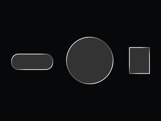 Vector art of three dark gray geometric shapes with a thin light gray outline on a are arranged horizontally