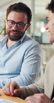 Advertising, men and high five in office for project success, campaign launch or awareness target. Bokeh, digital marketer and happy people with winning brand strategy, audience increase or celebrate