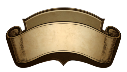 Aged scroll with ornate flourishes and dark shading, ideal for medieval, vintage-themed projects