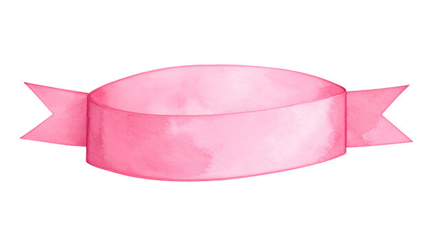 A watercolor-style image of a pink ribbon with cut, pointed ends, set against a black backdrop