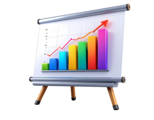 3D Business Growth Chart on Presentation Board with Upward Trend