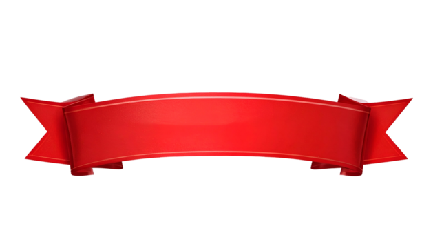A vibrant, glossy red banner ribbon, with decorative edges, floating against a black background - Powered by Adobe