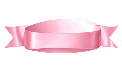 A pink satin ribbon on a black background, with a looping center section and pointed ends