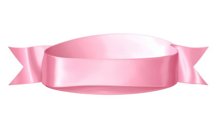 A pink satin ribbon on a black background, with a looping center section and pointed ends