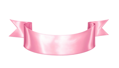 A digitally rendered, pink satin banner gracefully arches against a black background