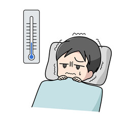 寒さで眠れない男性のイラスト