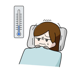 寒さで眠れない女性のイラスト