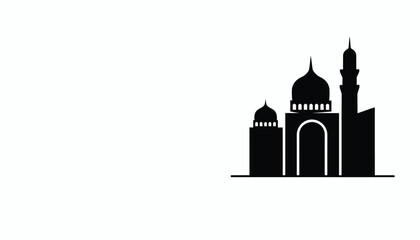 Obraz premium A silhouette of a mosque with domes and a minaret against a stark white background in simple design