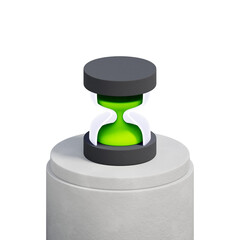 3D icon of an hourglass with green sand For time management, project deadline, investment period, waiting for results.