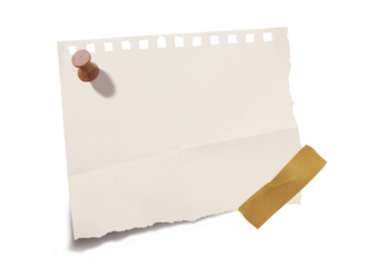 Blank grid paper sheet pinned. A blank sheet of checkered paper. Real notepad with grid line isolated	