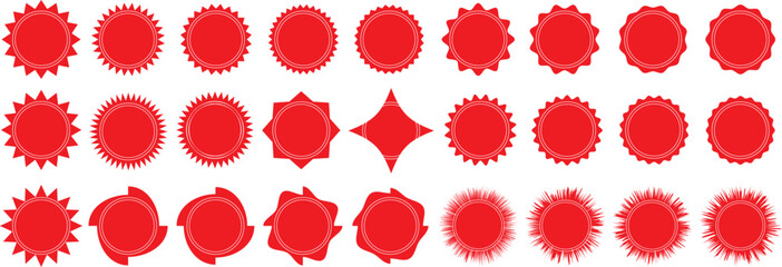 Sale stickers with zigzag edges red and starburst price tags special offer silhouette color starburst sticker sale sticker price quality mark retro stars sale and badges sunburst stamp seal	