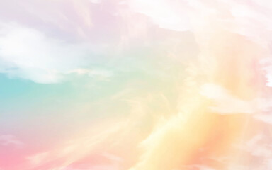 Naklejka premium sun and cloud background with a pastel colored. beauty abstract sweet pastel soft pink and blue with fluffy clouds on sky. multi color rainbow image. fantasy growing light 