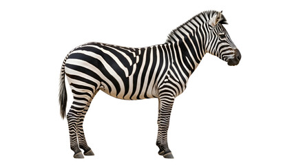 Fototapeta premium Standing Zebra in Full Profile – Iconic Black and White Stripes for Wildlife, Education or Safari Design