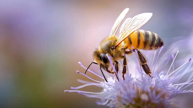 Bee pollinates a flower in a vibrant garden setting