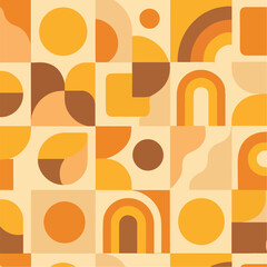 Minimalist Vector Pattern with Geometric Circles Squares and Rainbows in Warm Earth Tones