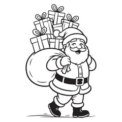 Santa Claus Carrying Christmas Gifts Coloring Page
