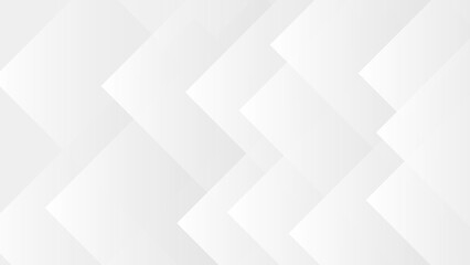 Clean, minimalist white and gray abstract geometric background. Layered chevron and diagonal shapes with a smooth, subtle gradient effect.