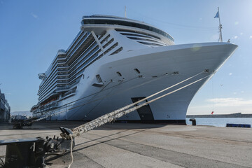 Massive Italian family cruiseship cruise ship liner Seaside, Seaview or Seascape in port of Marseille Provence, France during Summer Mediterranean cruising in sleek modern design