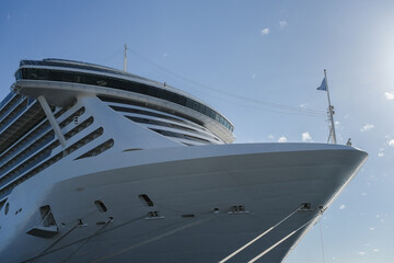 Massive Italian family cruiseship cruise ship liner Seaside, Seaview or Seascape in port of Marseille Provence, France during Summer Mediterranean cruising in sleek modern design