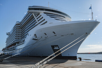 Massive Italian family cruiseship cruise ship liner Seaside, Seaview or Seascape in port of Marseille Provence, France during Summer Mediterranean cruising in sleek modern design