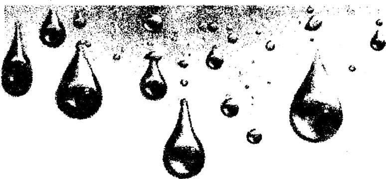 Black and white halftone raindrop art for print and poster design