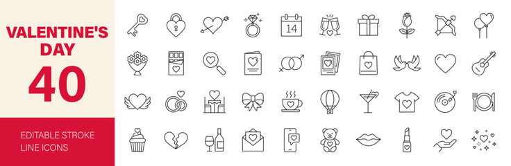 Plakat Valentine's Day icon set. Editable line icons. Vector illustration.