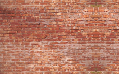Charming shabby chic antique brick wall background with engraved graffiti. red bricks wall texture real wall soft light. Weathered Brick Wall with Mixed Colors