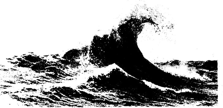 Black and white halftone design of ocean waves for print and poster art