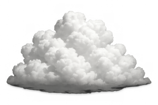 White fluffy cloud on a transparent background, depicting weather phenomenon and atmosphere elements