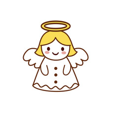 Simple Cute Cartoon Christmas Angel with Halo and Wings