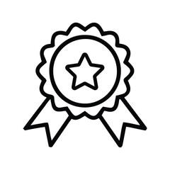 Award ribbon badge icon with star outline vector illustration, achievement medal emblem for winner, success, and certification design element isolated on white background