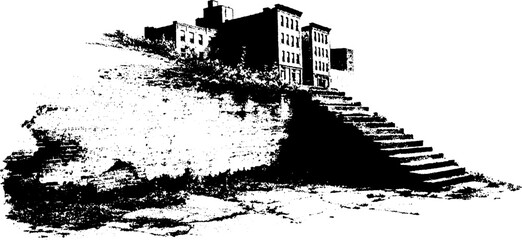 Obraz premium Urban decay: black and white halftone wall scene for graphic design