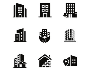 Fototapeta premium Modern Building Vector Icon Pack – Architecture, Cityscape, Construction, and Real Estate Symbols