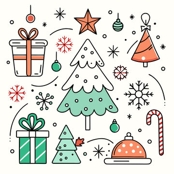Christmas Holiday Line Art Vector Set | Minimal Festive Outline Icons & Winter Elements