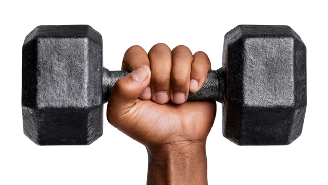 Hand holding a hexagonal dumbbell isolate weight fitness exercise workout