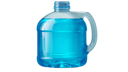 Large transparent plastic water bottle with blue liquid and handle plastic bottle transparent background