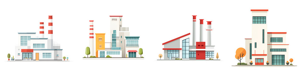 Modern Industrial Buildings: Factory and Warehouse Collection on White