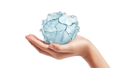 Hand Holding a Sphere of Cracking Ice
