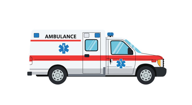 Ambulance Vector 2d Illustration &ndash; Emergency Vehicle and Medical Transport Design &ndash; Healthcare and Rescue Service Illustration