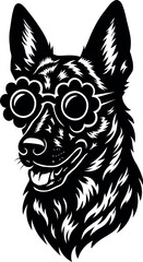  Bold Dutch Shepherd head design in fun novelty with sunglasses.