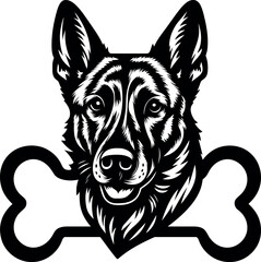 Bold Dutch Shepherd head design placed inside bone shaped.