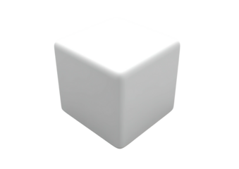 Solitary, rounded-edge white cube on a black background