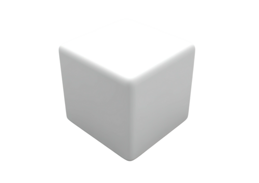 Solitary, rounded-edge white cube on a black background