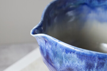 Tea bowl ceramic on gray background.