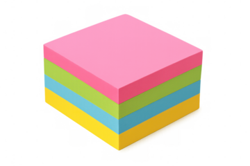 Stack of colorful sticky notepad squares, organizing daily tasks, reminders, and office stationery, transparent background