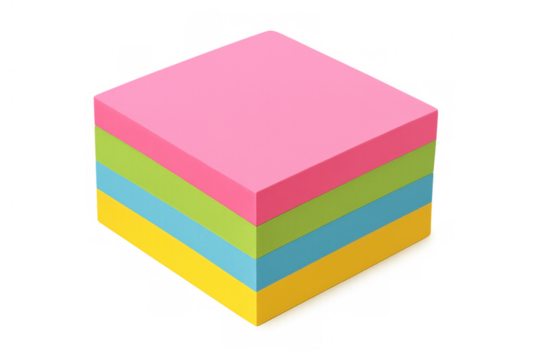 Stack of colorful sticky notepad squares, organizing daily tasks, reminders, and office stationery, transparent background
