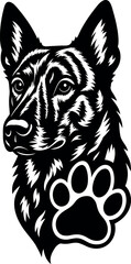 Creative Dutch Shepherd head with paw.