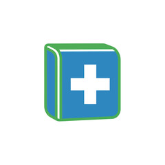 Obraz premium Medical plus sign in a three dimensional box icon.