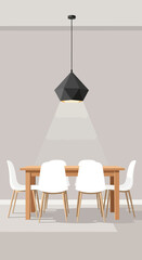 Fototapeta premium Modern Dining Room with Wooden Table and White Chairs.